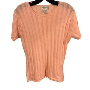 Henri Bendel Women’s Short Sleeve Cotton Ribbed Sweater Light Peach Sz S